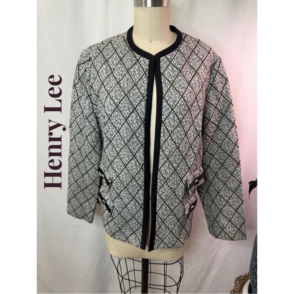 Henry Lee Black White Textured Jacket Open Front Blazer Women’s | See Pics 4 sz